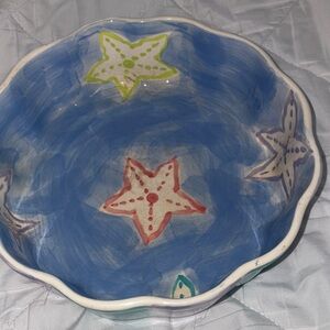 Emily West Blue Ceramic Bowl with Starfish Design